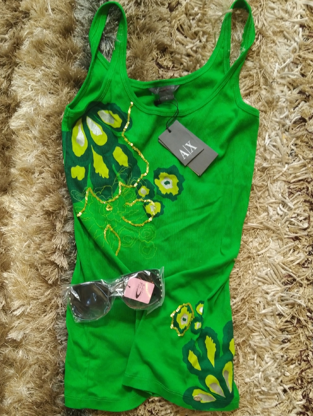 A/X Armani Exchange Bright Green Floral Embellished Camisole